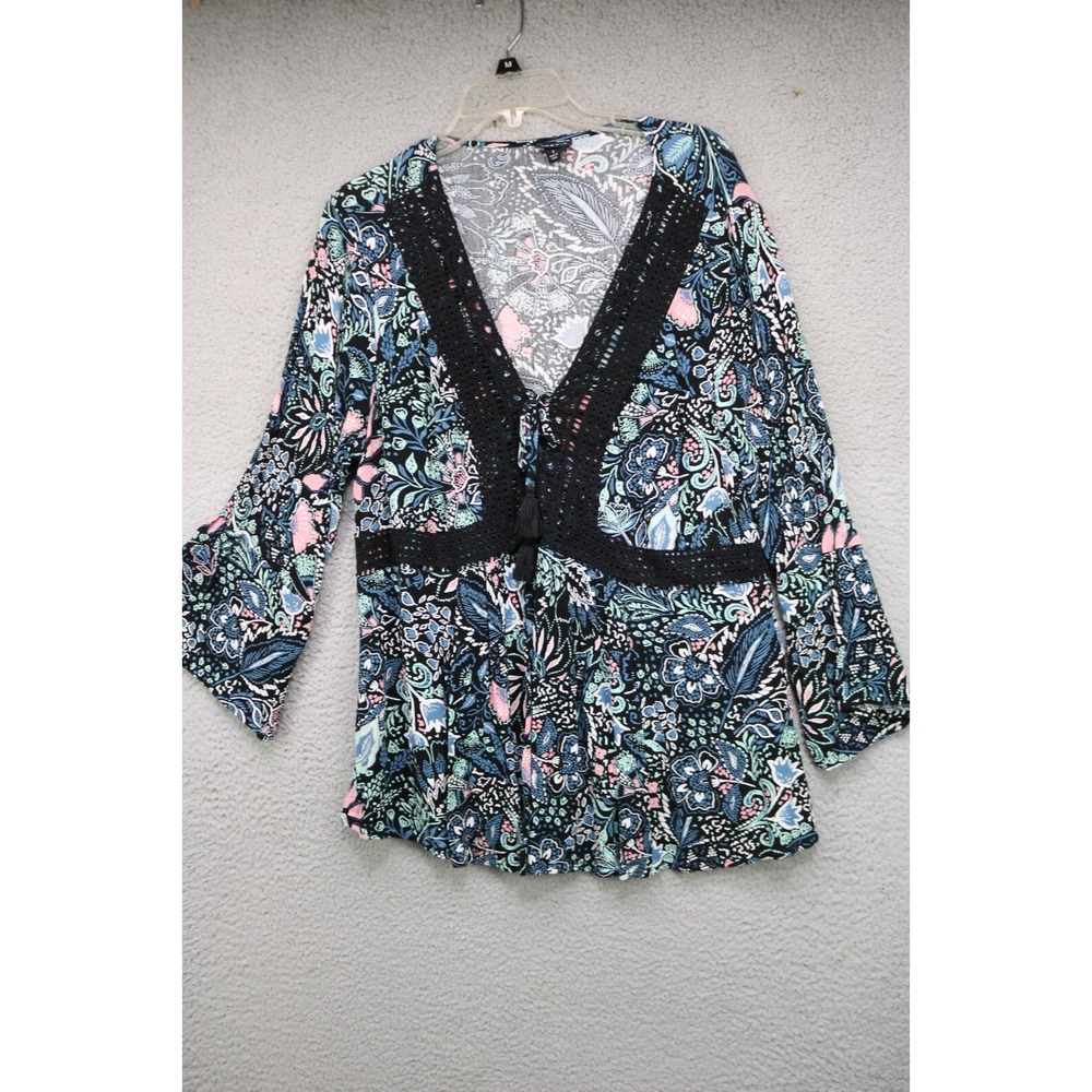 Torrid 3/4 Bell Sleeve Tunic Crochet Crinkle Gauze -Size 1